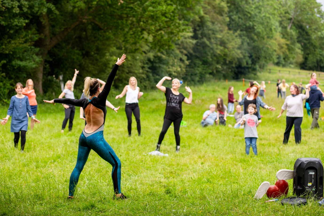 A Drum n Bounce class in the park. 